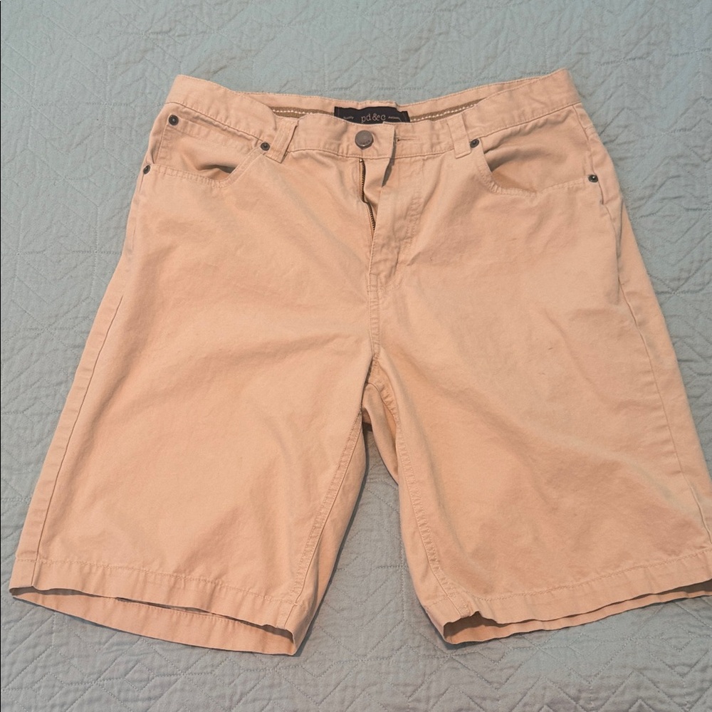 PD&C Tan Casual Shorts 100% Cotton w/ zipper belt loops and pockets sz 34